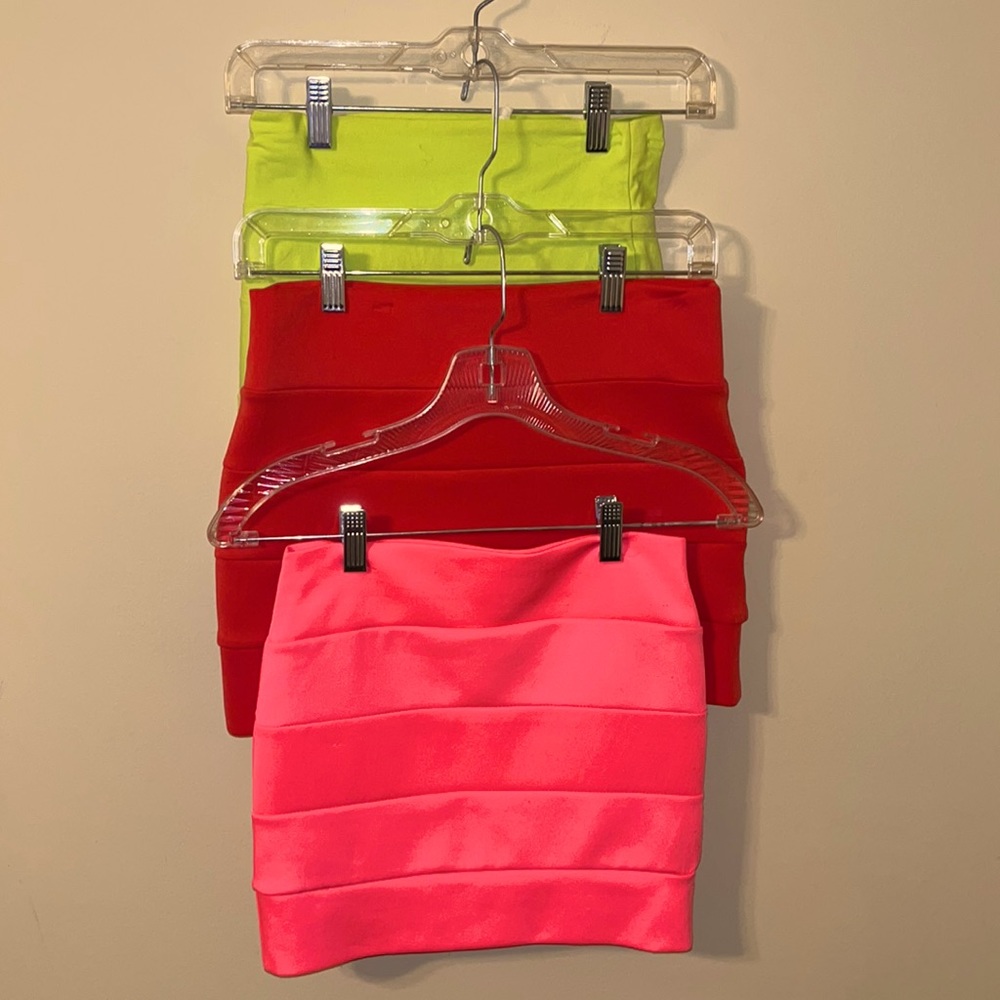Pink, Coral, and Lime stretch mini skirts